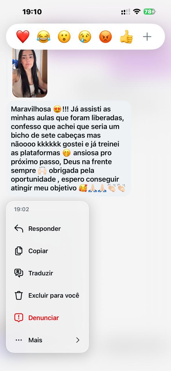 Print de conversa no WhatsApp com aluna 2